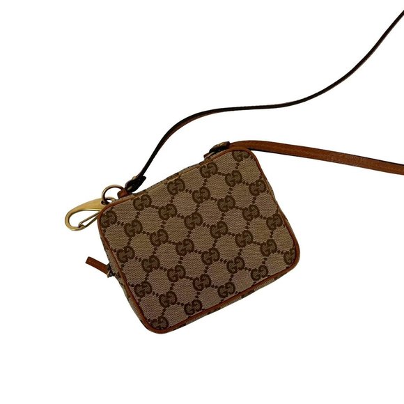 GUCCI GG logo all-over canvas and leather mini shoulder bag/pouch/sacoche pou... - Picture 1 of 9